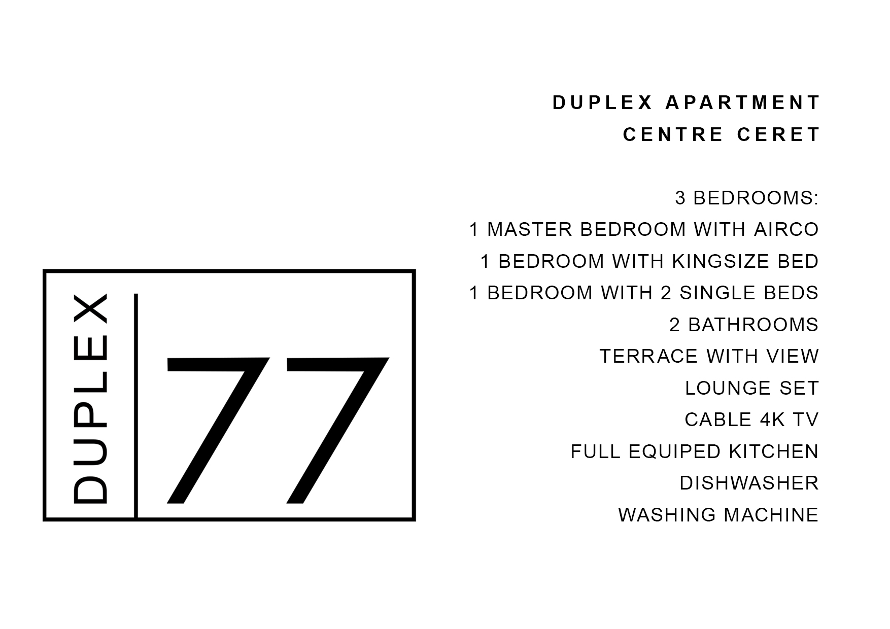 Duplex 77, appartement in het centrum van Céret: 3 slaapkamers (grootste slaapkamer met airco, één kingsize bed, één met 2 eenpersoonsbedden), sanitair, terras met uitzicht, loungeset, 4K-kabeltelevisie, volledig uitgeruste keuken, vaatwasser, wasmachine